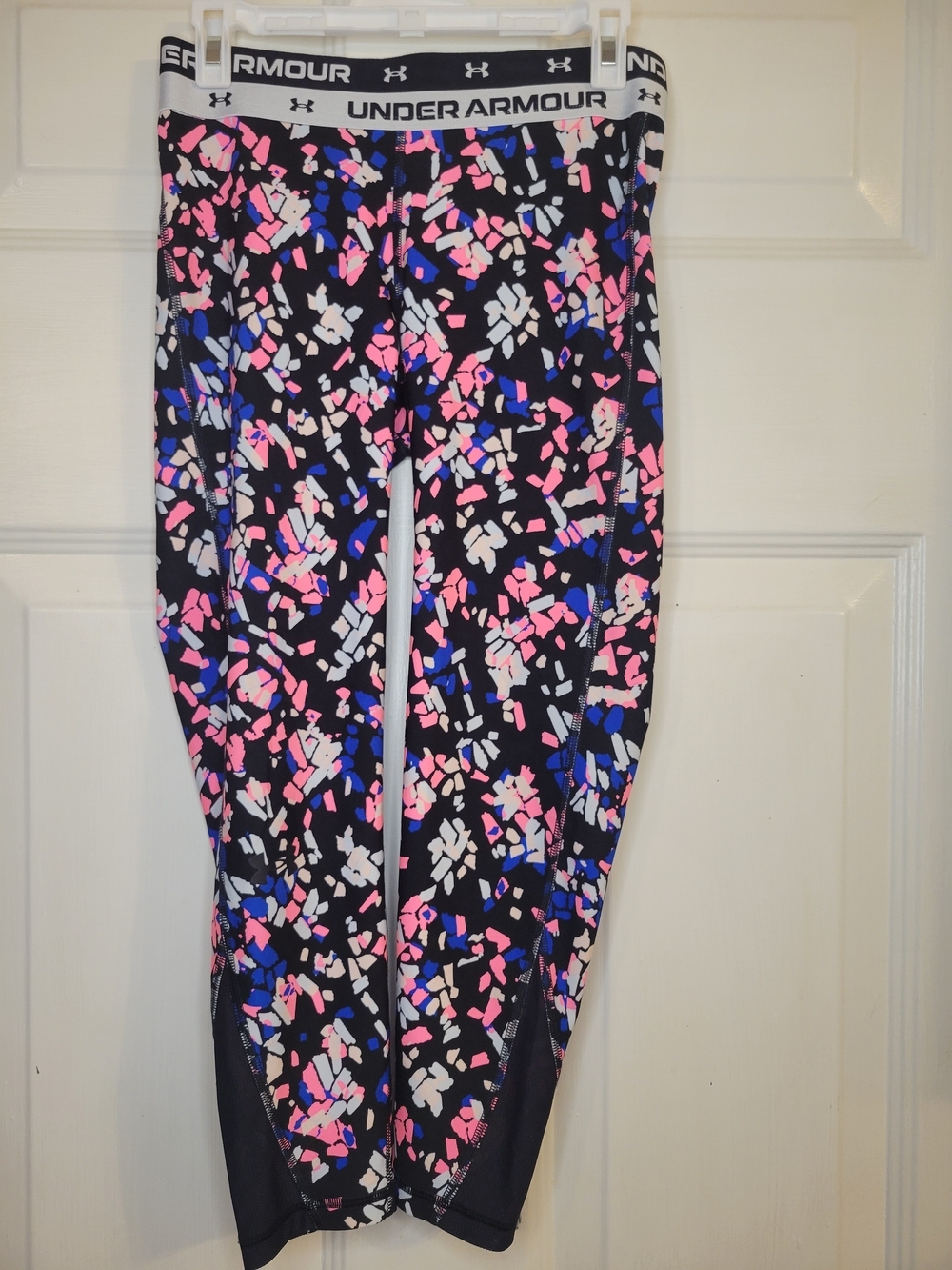 Under Armour Girl's Printed Athletic Leggings - Black with Pink & Blue Pattern - Picture 4 of 7